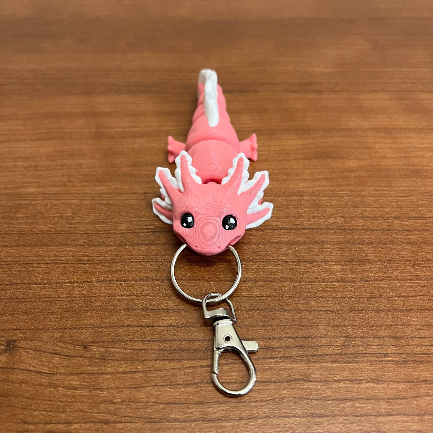 Axolotl 3D Printed Keychain - pink / white