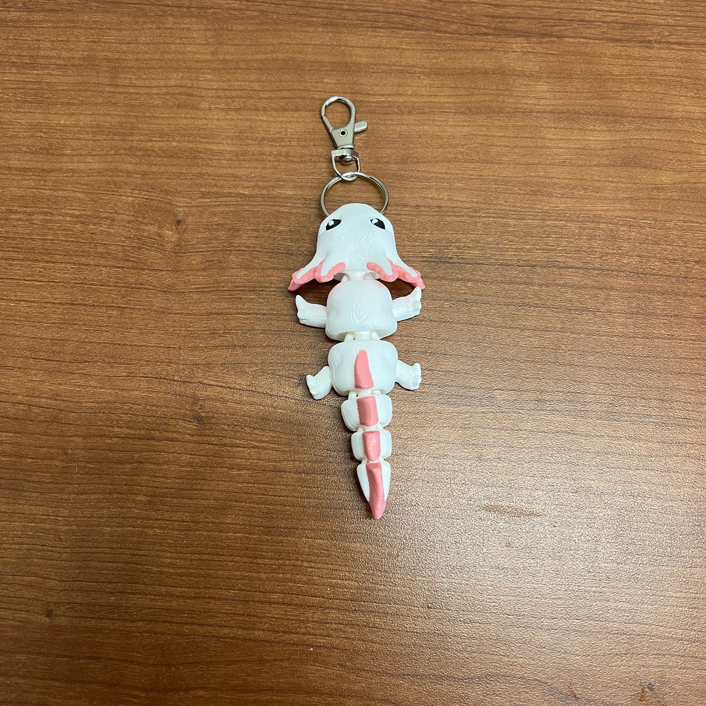 Axolotl 3D Printed Keychain - white / pink