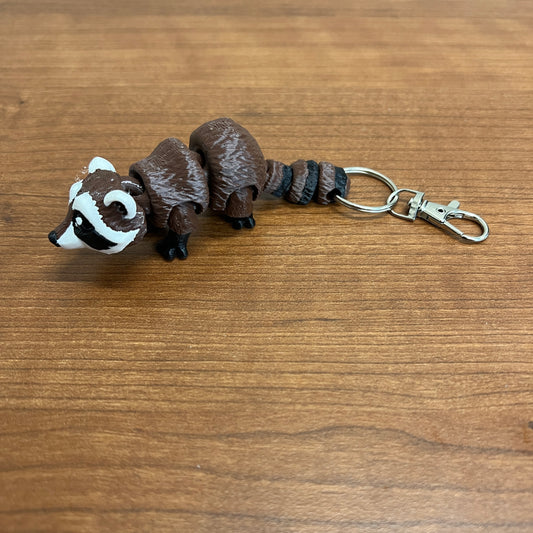 Raccoon 3D Printed Keychain - brown/black