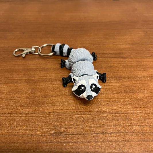 Raccoon 3D Printed Keychain - gray/black