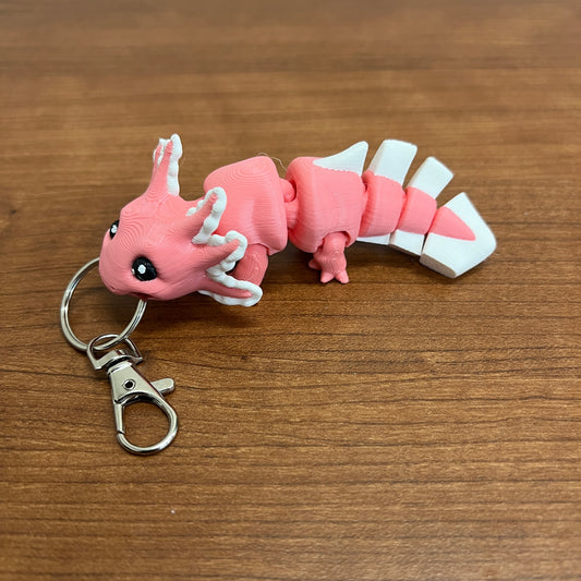 Axolotl 3D Printed Keychain - pink / white