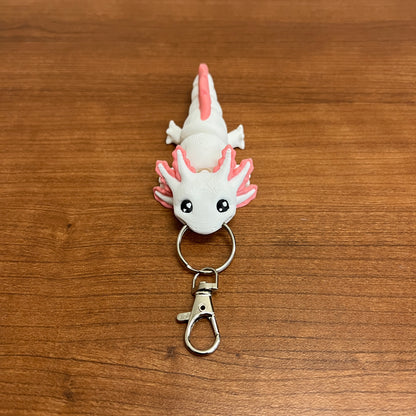 Axolotl 3D Printed Keychain - white / pink