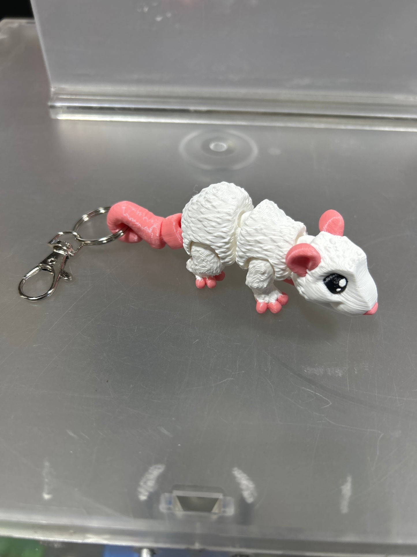 3D Printed Rat Keychain - White