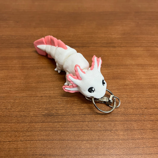Axolotl 3D Printed Keychain - white / pink