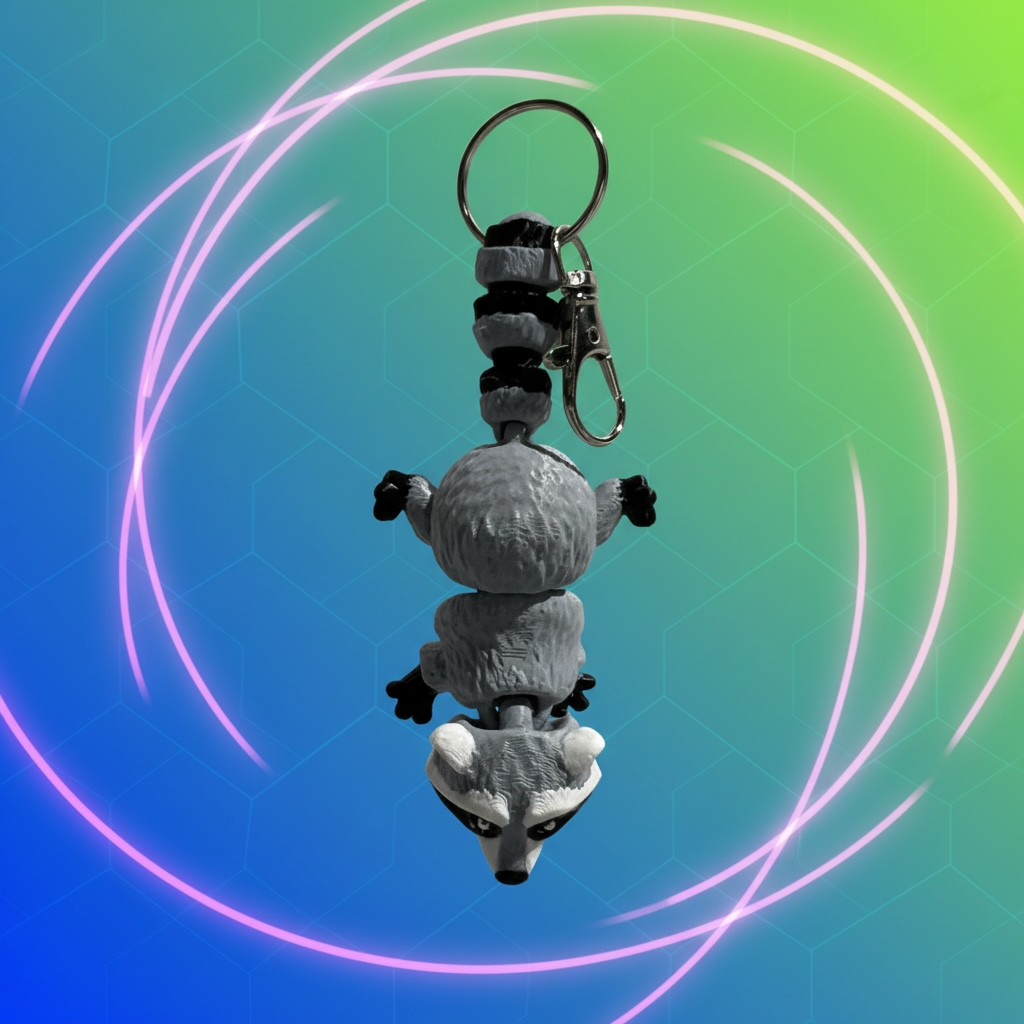 Raccoon 3D Printed Keychain - gray/black