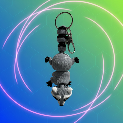 Raccoon 3D Printed Keychain - gray/black
