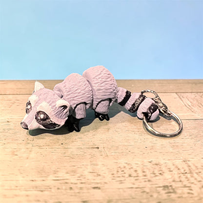 Raccoon 3D Printed Keychain - gray/black