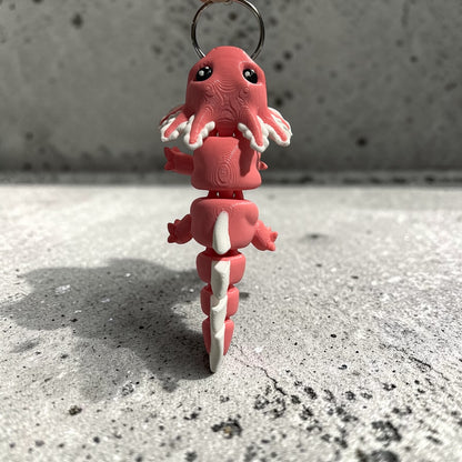 Axolotl 3D Printed Keychain - pink / white