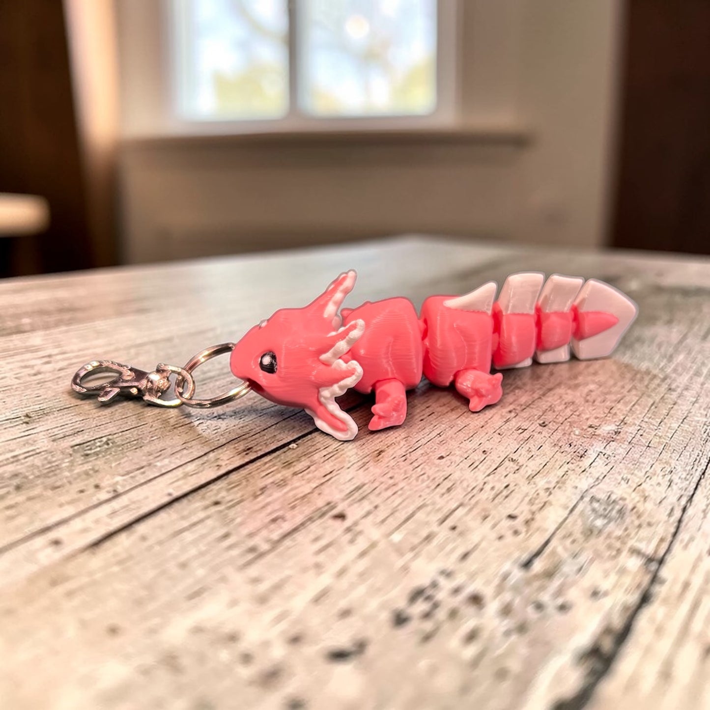 Axolotl 3D Printed Keychain - pink / white