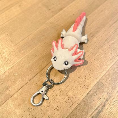 Axolotl 3D Printed Keychain - white / pink